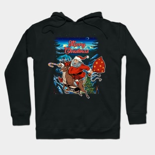 Santa Claus Riding Reindeer Merry Christmas Funny Hoodie